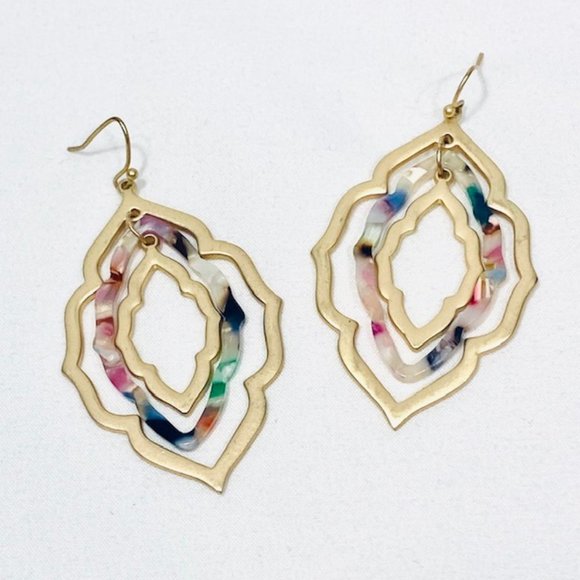 Quatrefoil Three Part Goldtone & Acrylic Earrings - Picture 1 of 4